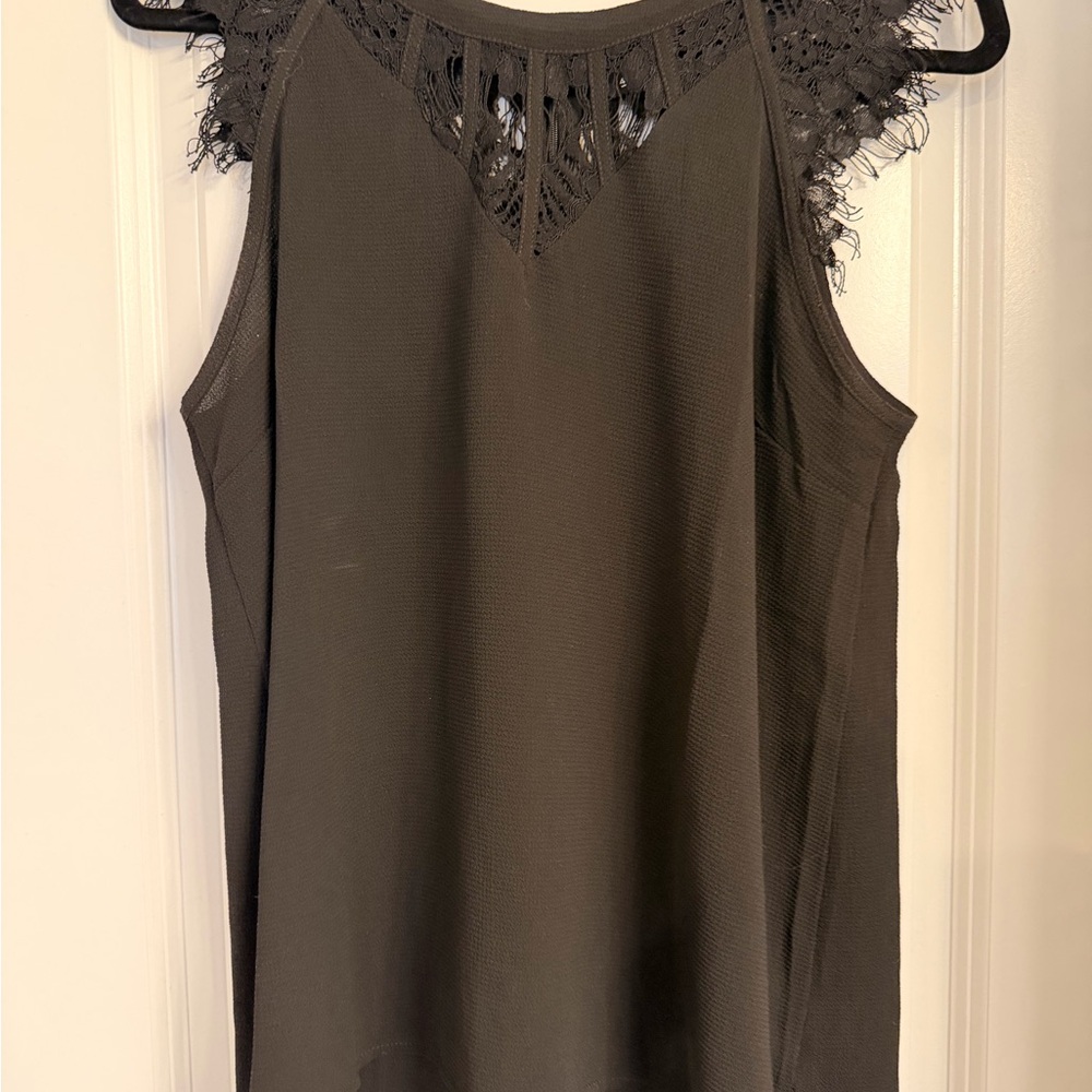 41 Hawthorn Lace Trim Tank Top - Dark Gray